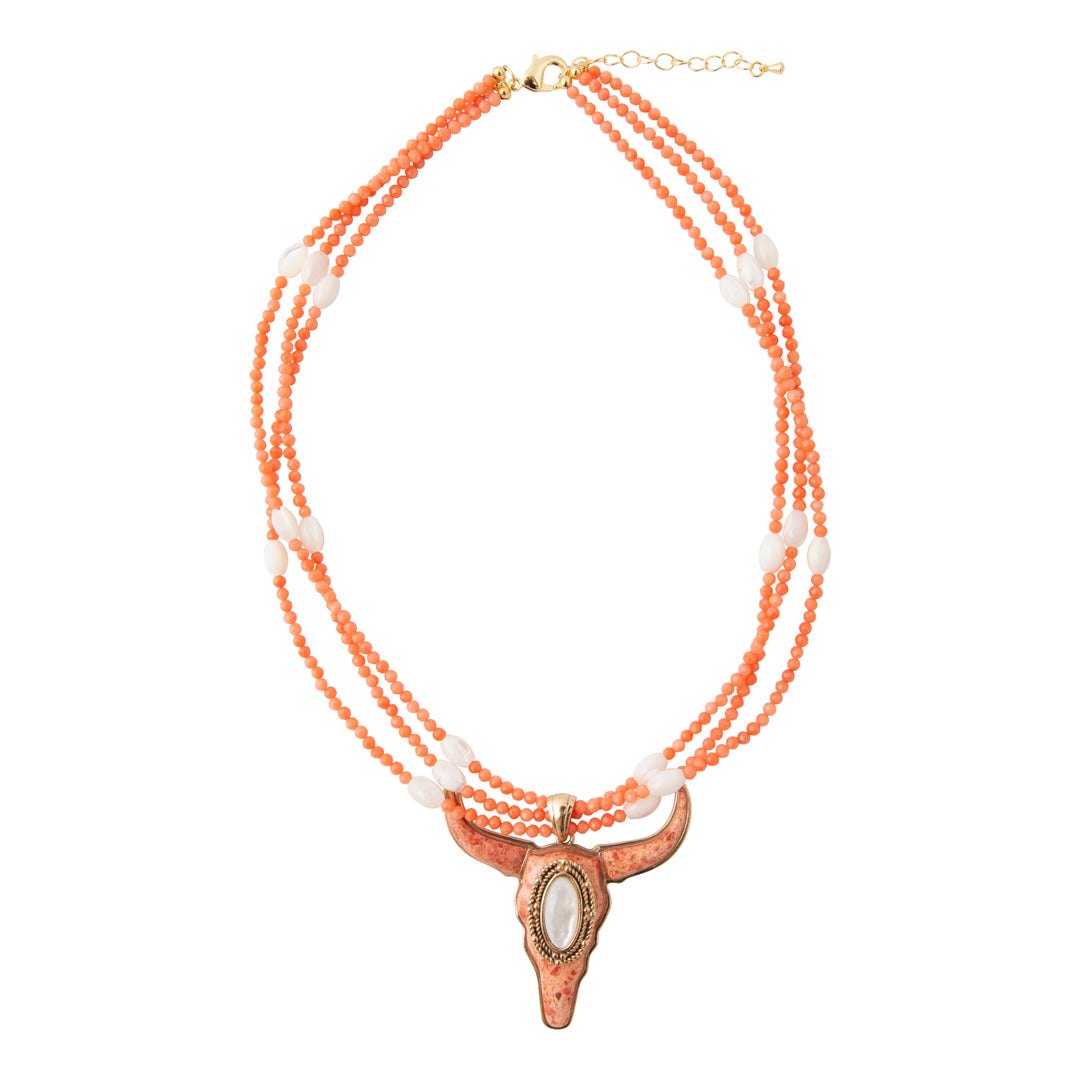 Longhorn Sunset Orange Coral Golden Statement Necklace
