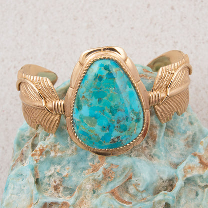 Desert Plume Blue Turquoise Golden Statement Cuff Bracelet