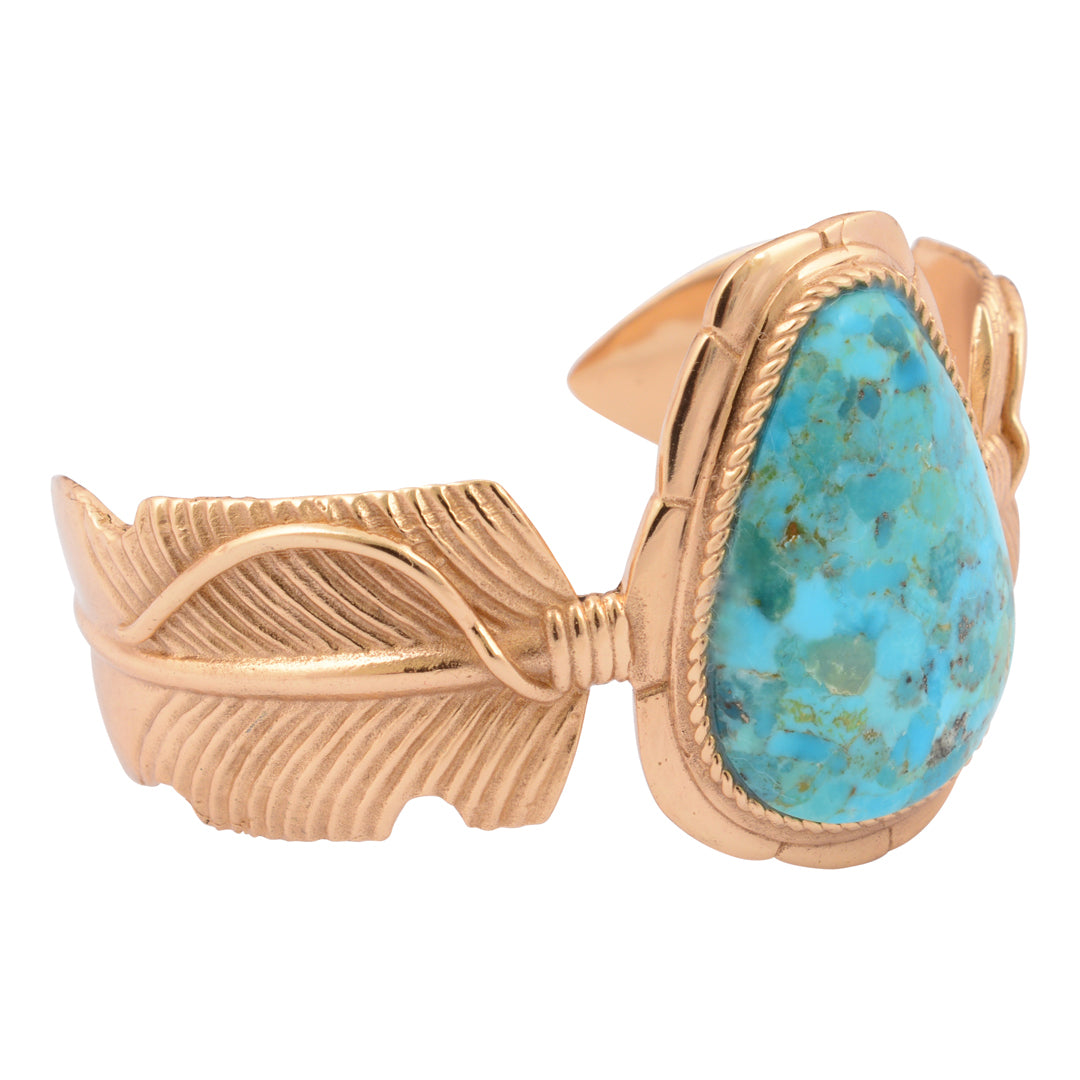 Desert Plume Blue Turquoise Golden Statement Cuff Bracelet