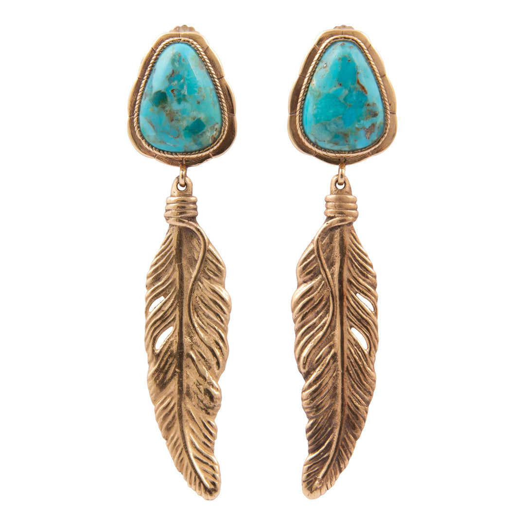 Desert Plume Blue Turquoise Golden Post Drop Earrings