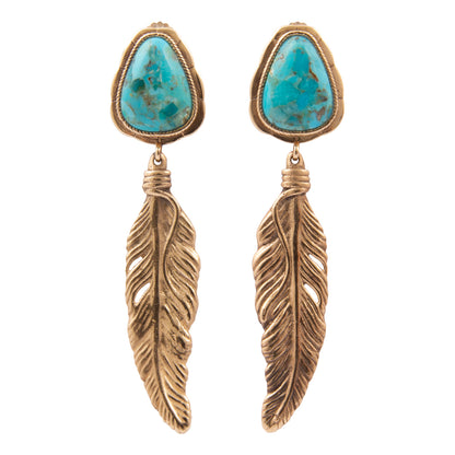 Desert Plume Blue Turquoise Golden Post Drop Earrings