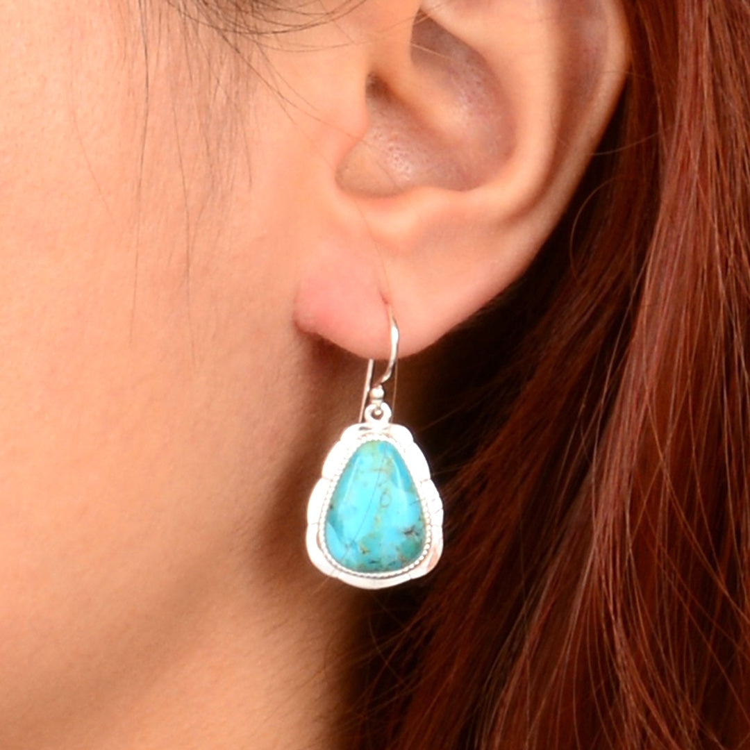 Desert Plume Blue Turquoise Silver Drop Earrings