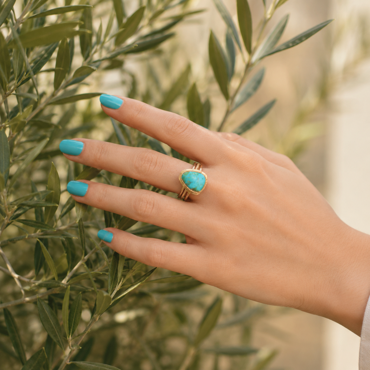 Desert Plume Blue Turquoise Golden Bronze Ring