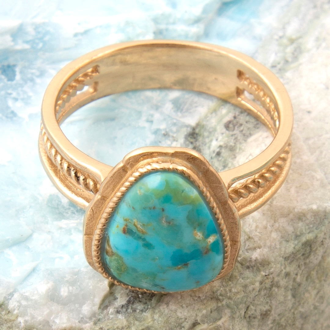 Desert Plume Blue Turquoise Golden Bronze Ring