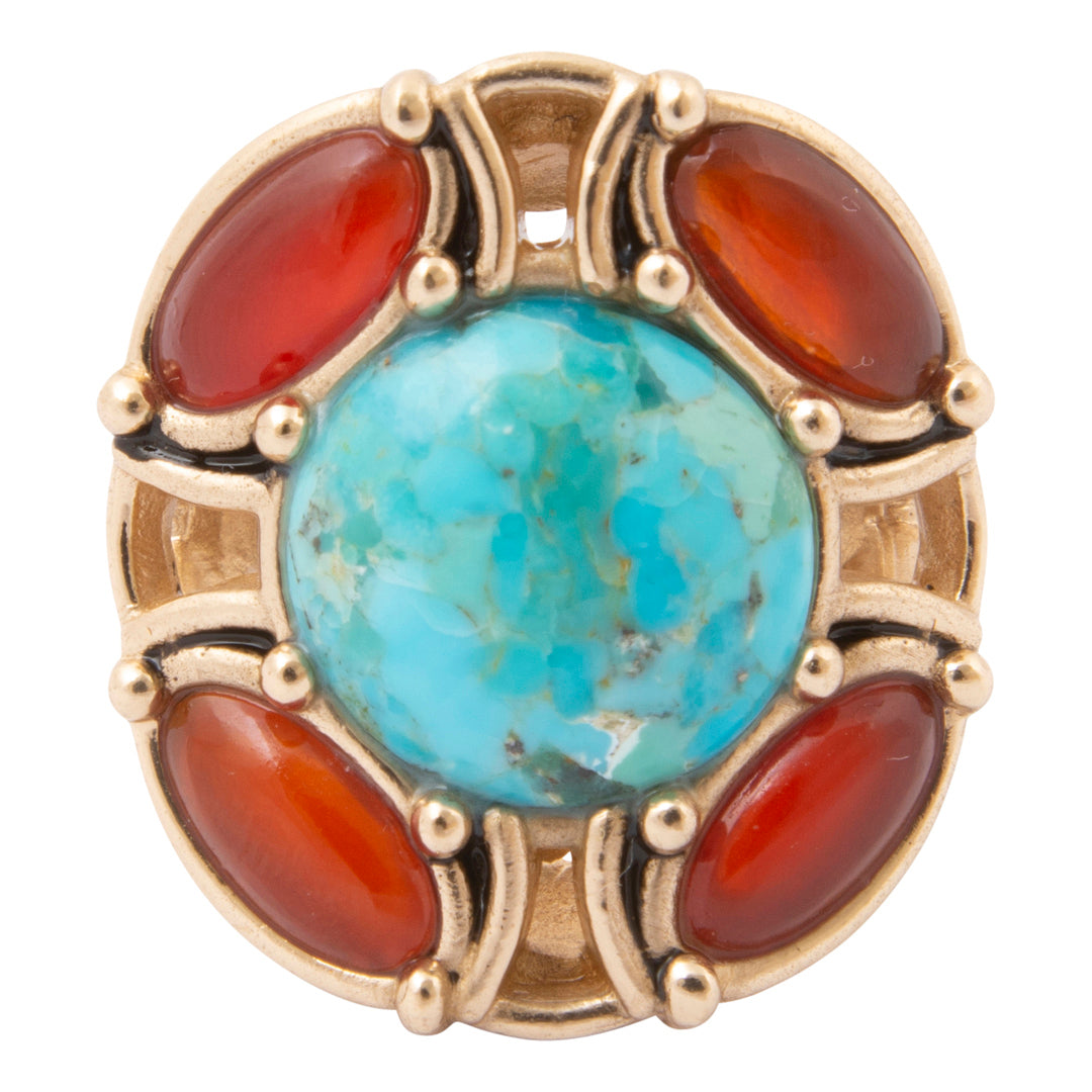 Crimson Sky Blue Turquoise Orange Carnelian Golden Statement Ring