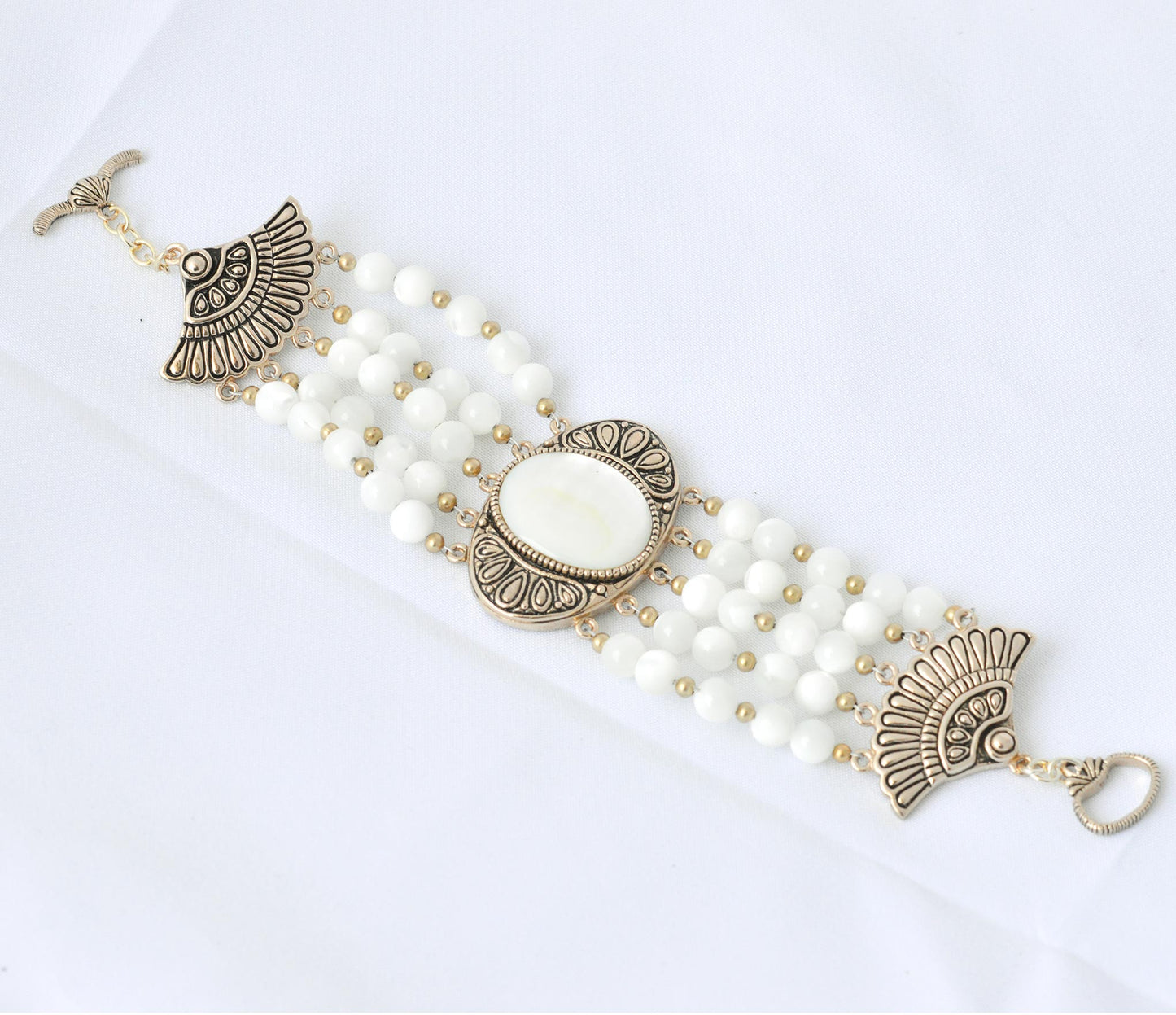 Flamenco White Mother of Pearl Golden Toggle Bracelet