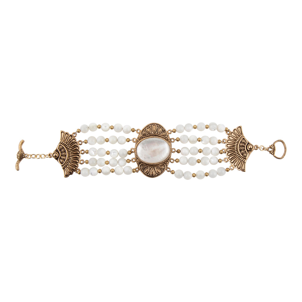 Flamenco White Mother of Pearl Golden Toggle Bracelet