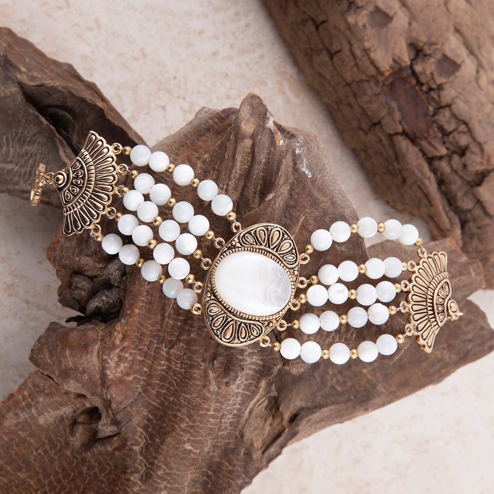 Flamenco White Mother of Pearl Golden Toggle Bracelet