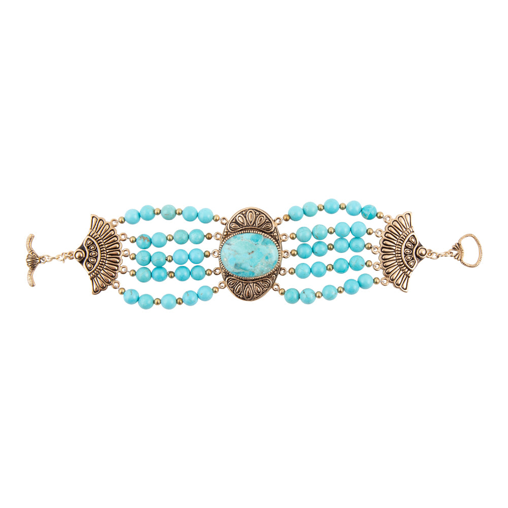 Flamenco Blue Turquoise Golden Toggle Bracelet