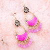 Flamenco Pink Magenta Agate Chandelier Golden Earrings