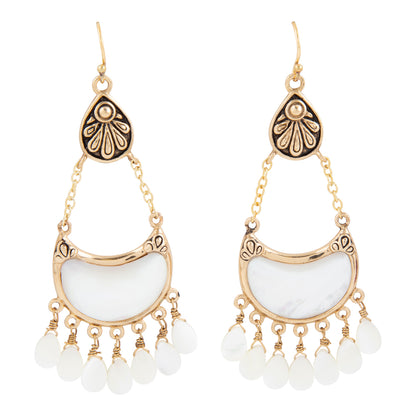 Flamenco White Mother of Pearl Golden Drop Earrings
