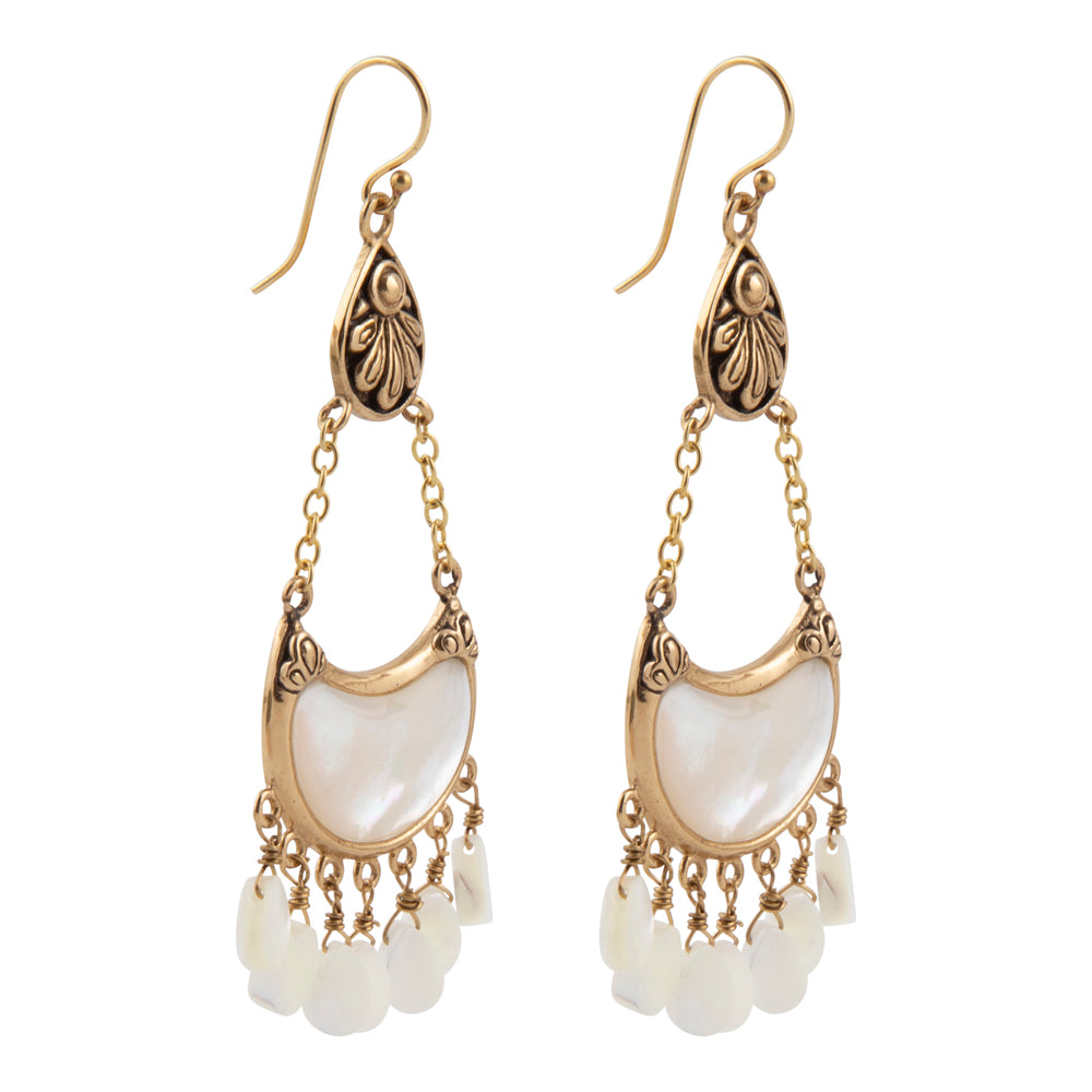 Flamenco White Mother of Pearl Golden Drop Earrings