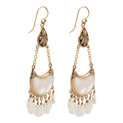 Flamenco White Mother of Pearl Golden Drop Earrings