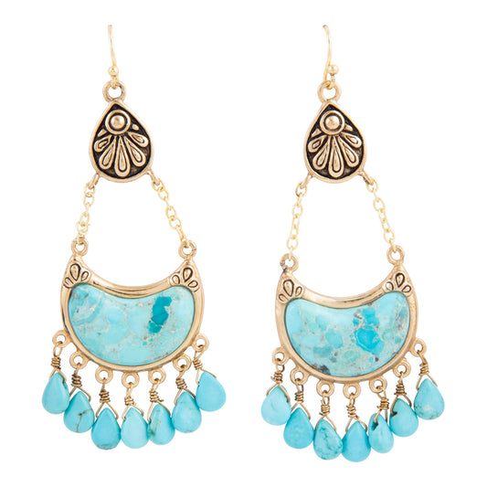 Flamenco Blue Turquoise Golden Drop Earrings