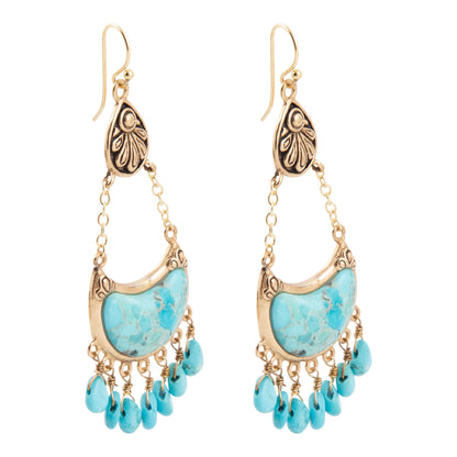 Flamenco Blue Turquoise Golden Drop Earrings