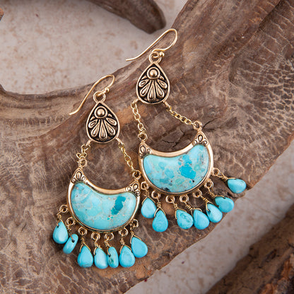 Flamenco Blue Turquoise Golden Drop Earrings