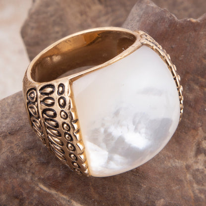 Flamenco White Mother of Pearl Golden Statement Ring