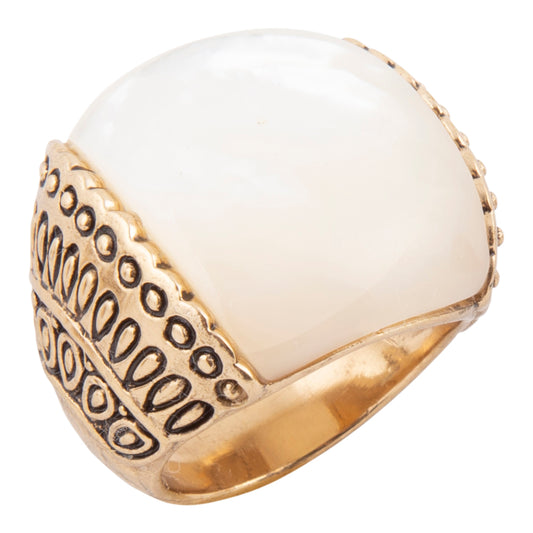 Flamenco White Mother of Pearl Golden Statement Ring