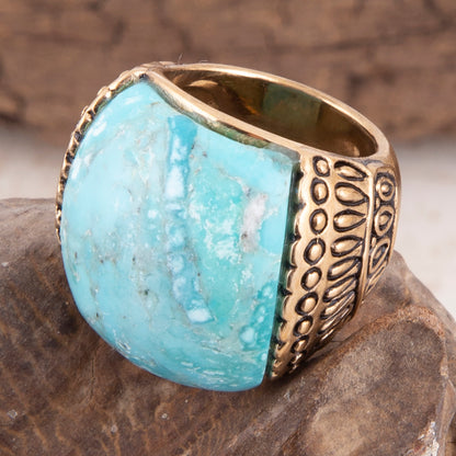 Flamenco Blue Turquoise Golden Statement Ring