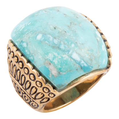 Flamenco Blue Turquoise Golden Statement Ring