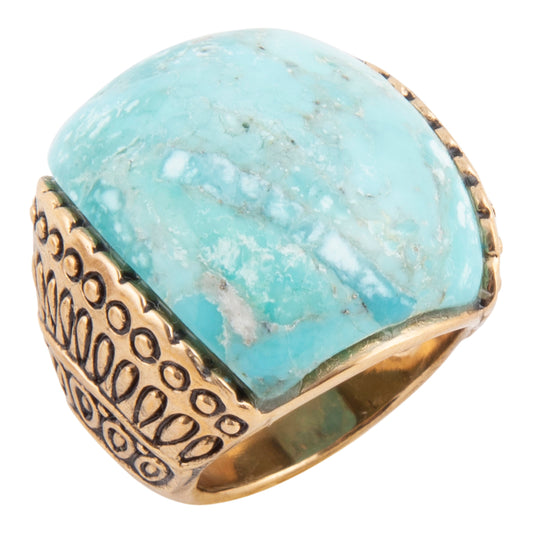 Flamenco Blue Turquoise Golden Statement Ring