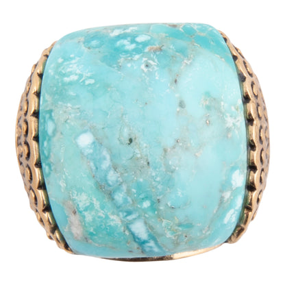 Flamenco Blue Turquoise Golden Statement Ring