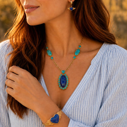 Flying Heart Blue Lapis Golden Cuff Bracelet