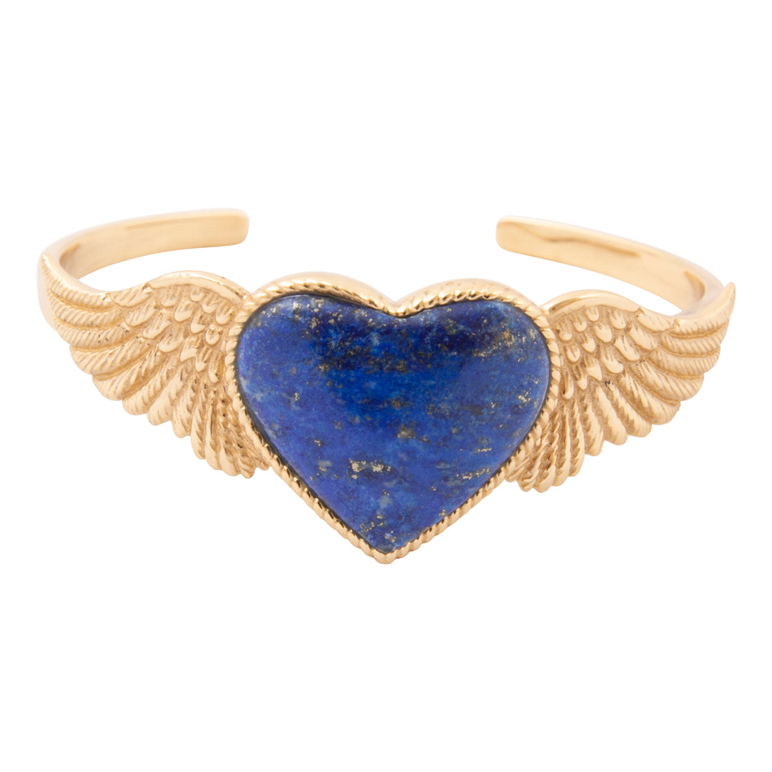 Flying Heart Blue Lapis Golden Cuff Bracelet