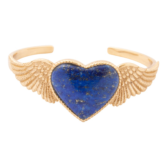 Flying Heart Blue Lapis Golden Cuff Bracelet