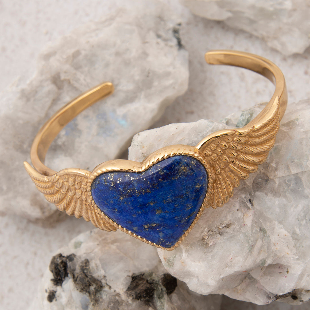 Flying Heart Blue Lapis Golden Cuff Bracelet