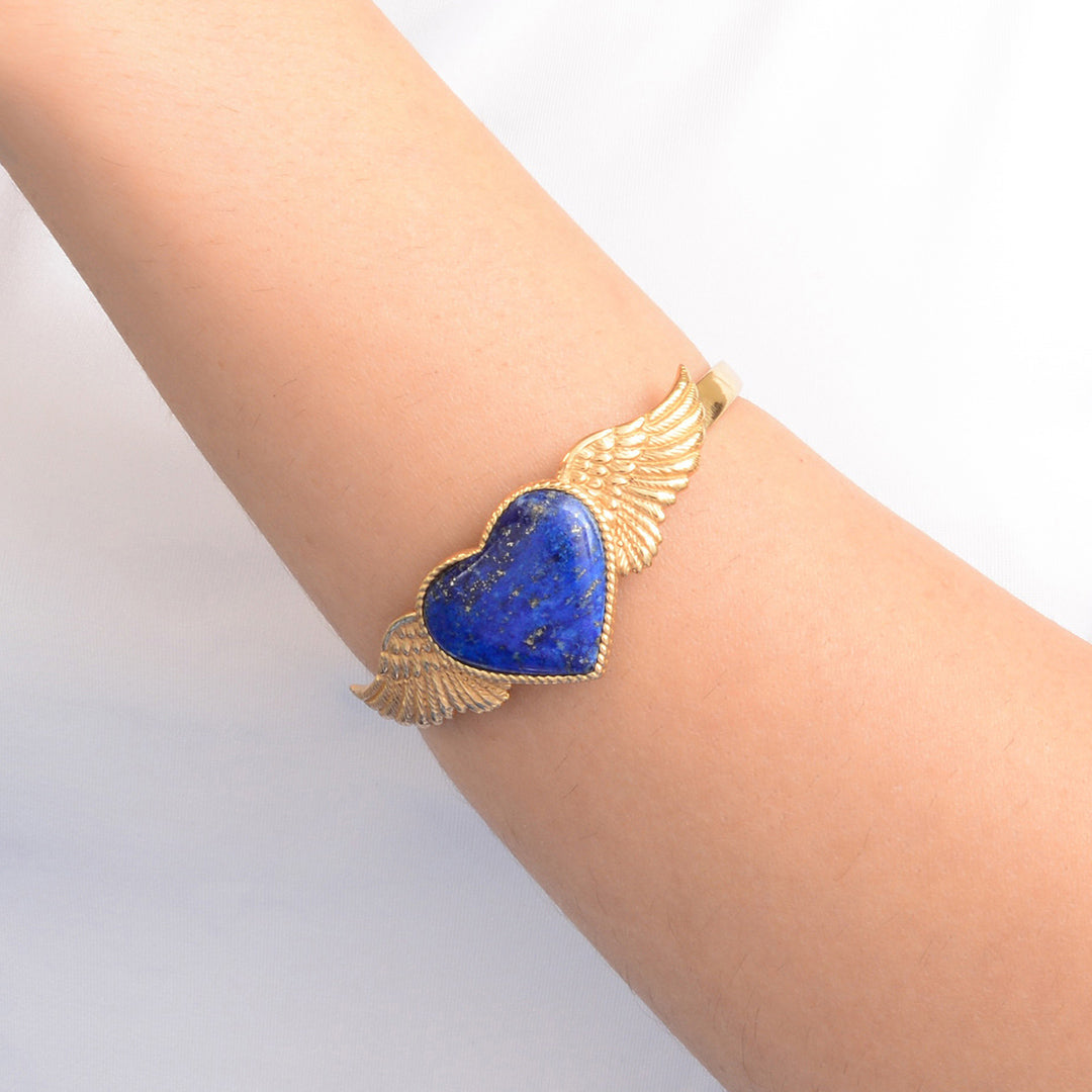 Flying Heart Blue Lapis Golden Cuff Bracelet