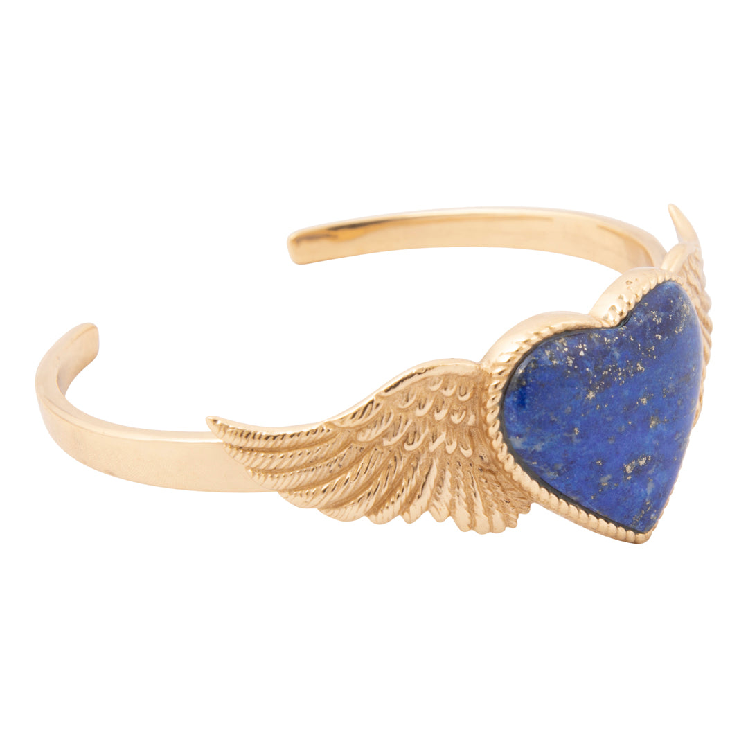 Flying Heart Blue Lapis Golden Cuff Bracelet
