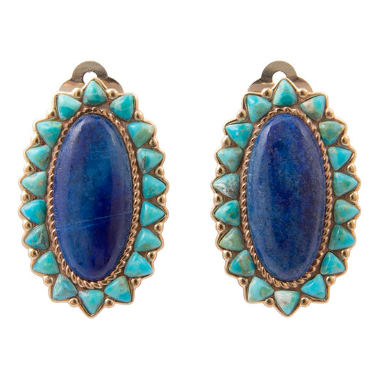 Oasis Royale Blue Lapis and Turquoise Golden Clip Earrings