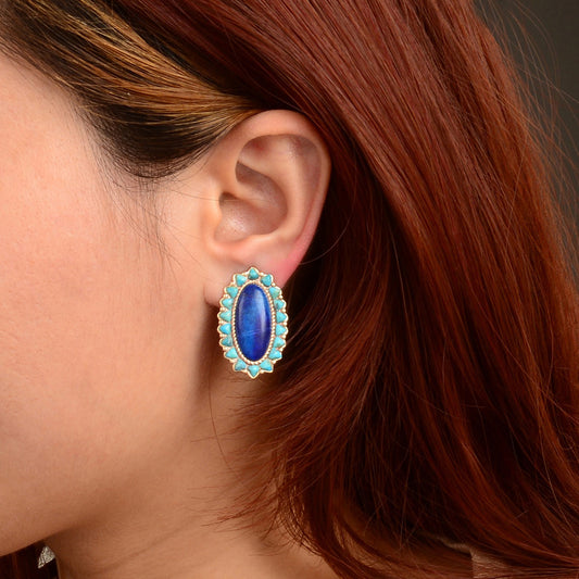 Oasis Royale Blue Lapis and Turquoise Golden Clip Earrings