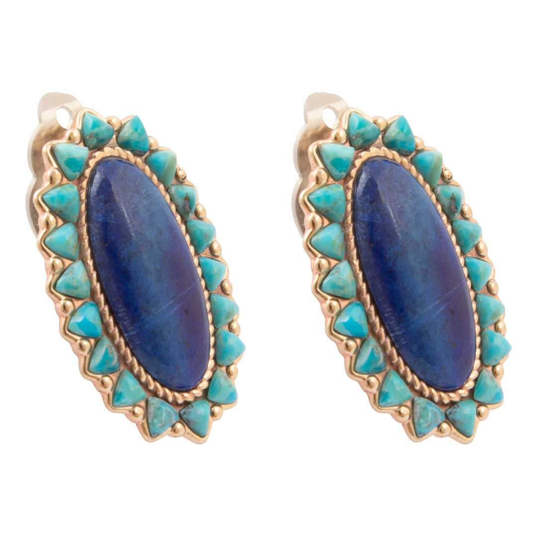 Oasis Royale Blue Lapis and Turquoise Golden Clip Earrings