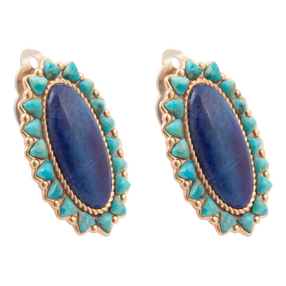 Oasis Royale Blue Lapis and Turquoise Golden Clip Earrings