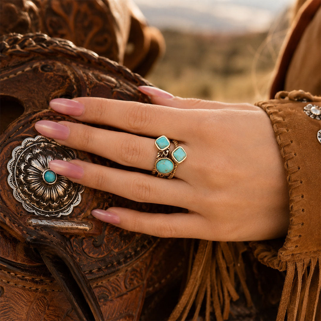 Blue Turquoise Gold Trio Ring Set | Barse Jewelry