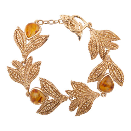 Genuine Yellow Amber Golden Leaf Toggle Bracelet