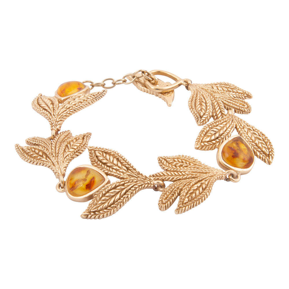 Genuine Yellow Amber Golden Leaf Toggle Bracelet