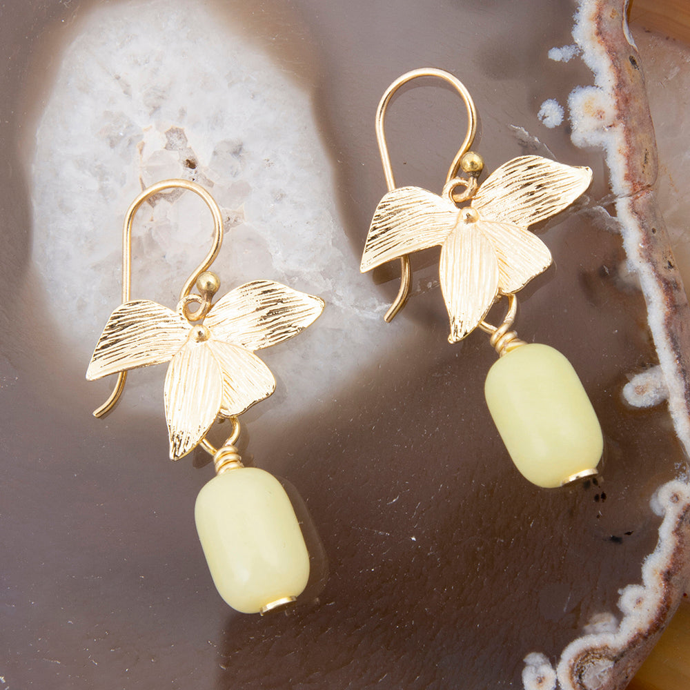Golden Leaves Green Jasper Drop Earrings