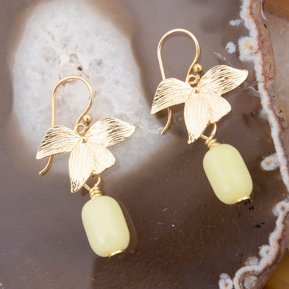 Golden Leaves Green Jasper Drop Earrings
