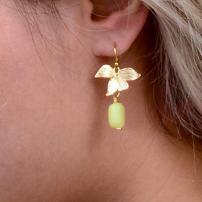 Golden Leaves Green Jasper Drop Earrings