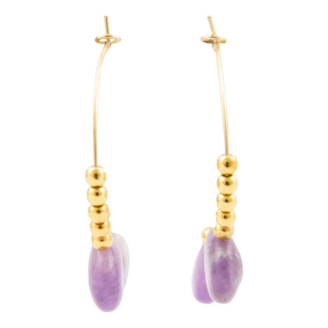 Purple Amethyst Golden Hoop Earrings
