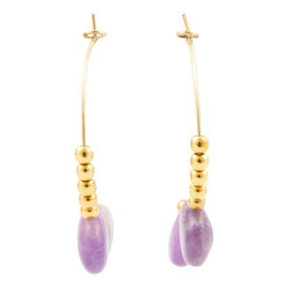 Purple Amethyst Golden Hoop Earrings