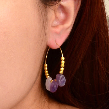 Purple Amethyst Golden Hoop Earrings
