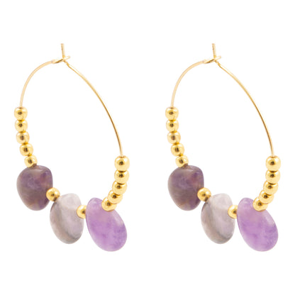 Purple Amethyst Golden Hoop Earrings