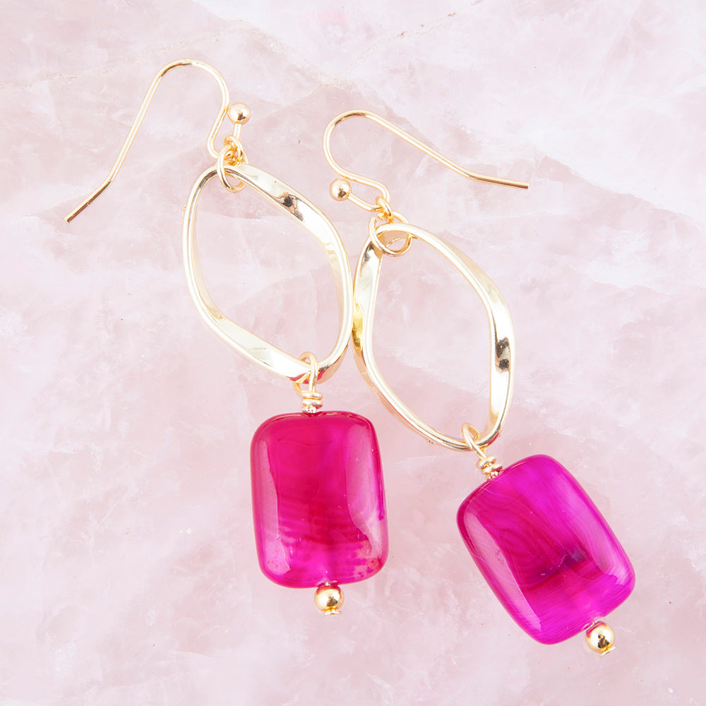 In the Pink Agate Golden Drop Earrings