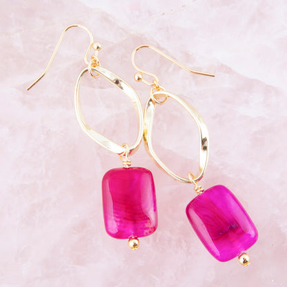 In the Pink Agate Golden Drop Earrings