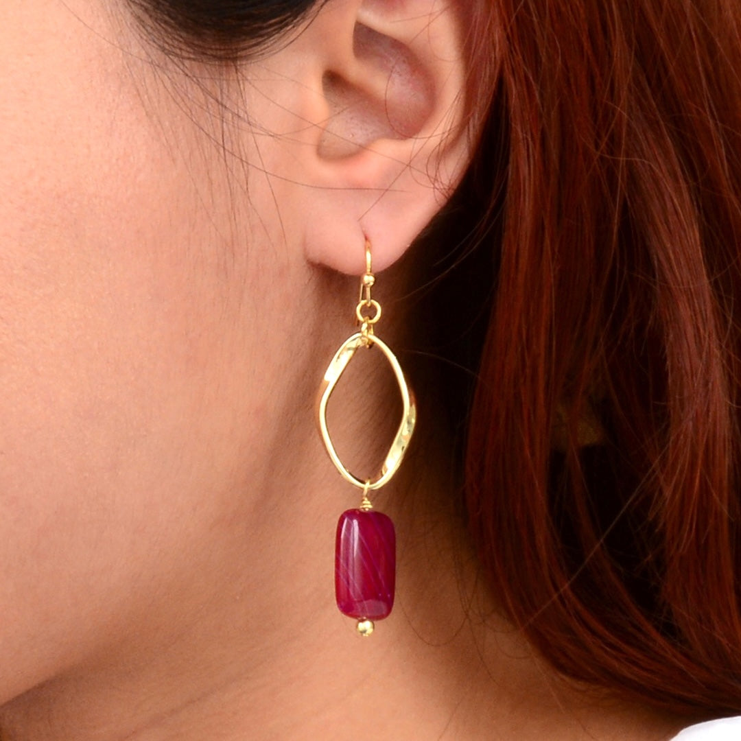In the Pink Agate Golden Drop Earrings