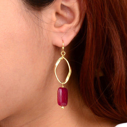 In the Pink Agate Golden Drop Earrings